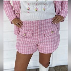 Buddy Love Pink Houndstooth Tweed Shorts